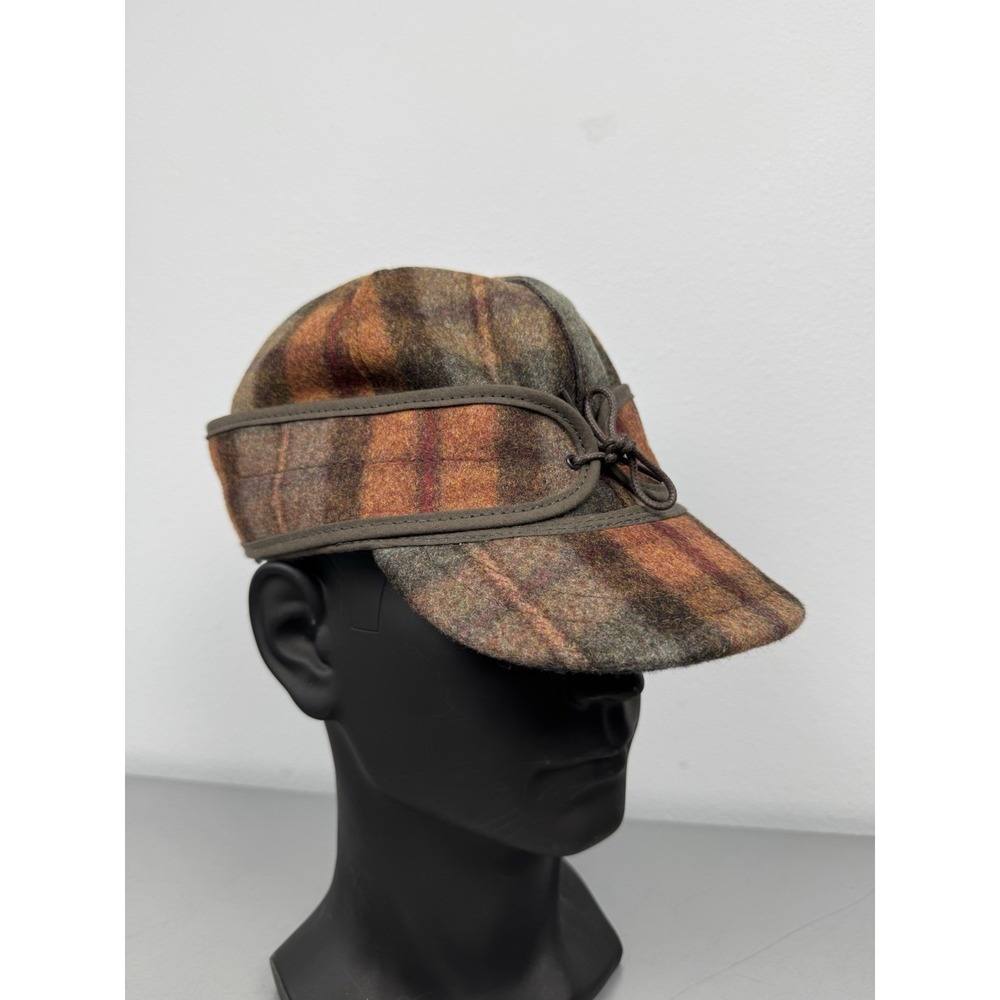 Original Stormy Kromer Wool Hat 7 3/8 Cap Brown Orange Green Plaid Retro Hunting